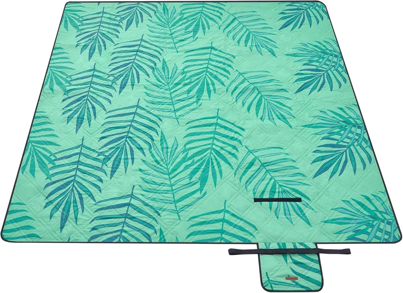 Songmics Picknickdecke, wasserdicht, maschinenwaschbar & faltbar, Polyester grün mit tropischem Farn, 200 x 200 cm Bild 1