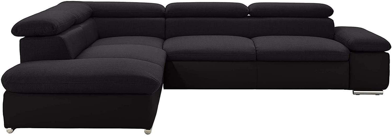 Cavadore Ecksofa Alcade mit Ottomane links / Schlafcouch mit Kopfteil- und Armteilverstellung / 272x79-94x226 / Materialmix Schwarz/Anthrazit Bild 1