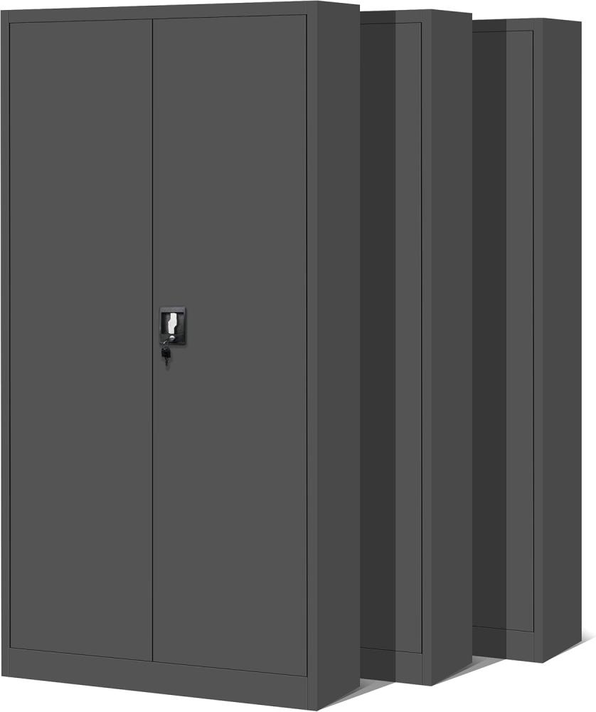 Jan Nowak 3er Set Aktenschrank C001H Büroschrank Metallschrank Stahlschrank Werkzeugschrank Stahlblech Pulverbeschichtet Flügeltürschrank Abschließbar 195 cm x 90 cm x 40 cm (anthrazit/anthrazit) Bild 1