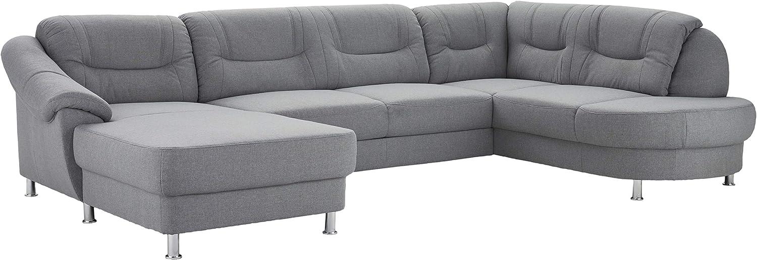 Cavadore Wohnlandschaft Salisa mit Longchair links und Ottomane rechts, Polstergarnitur mit Federkern und Bettfunktion, 333 x 86 x 205, strukturstoff hellgrau Bild 1