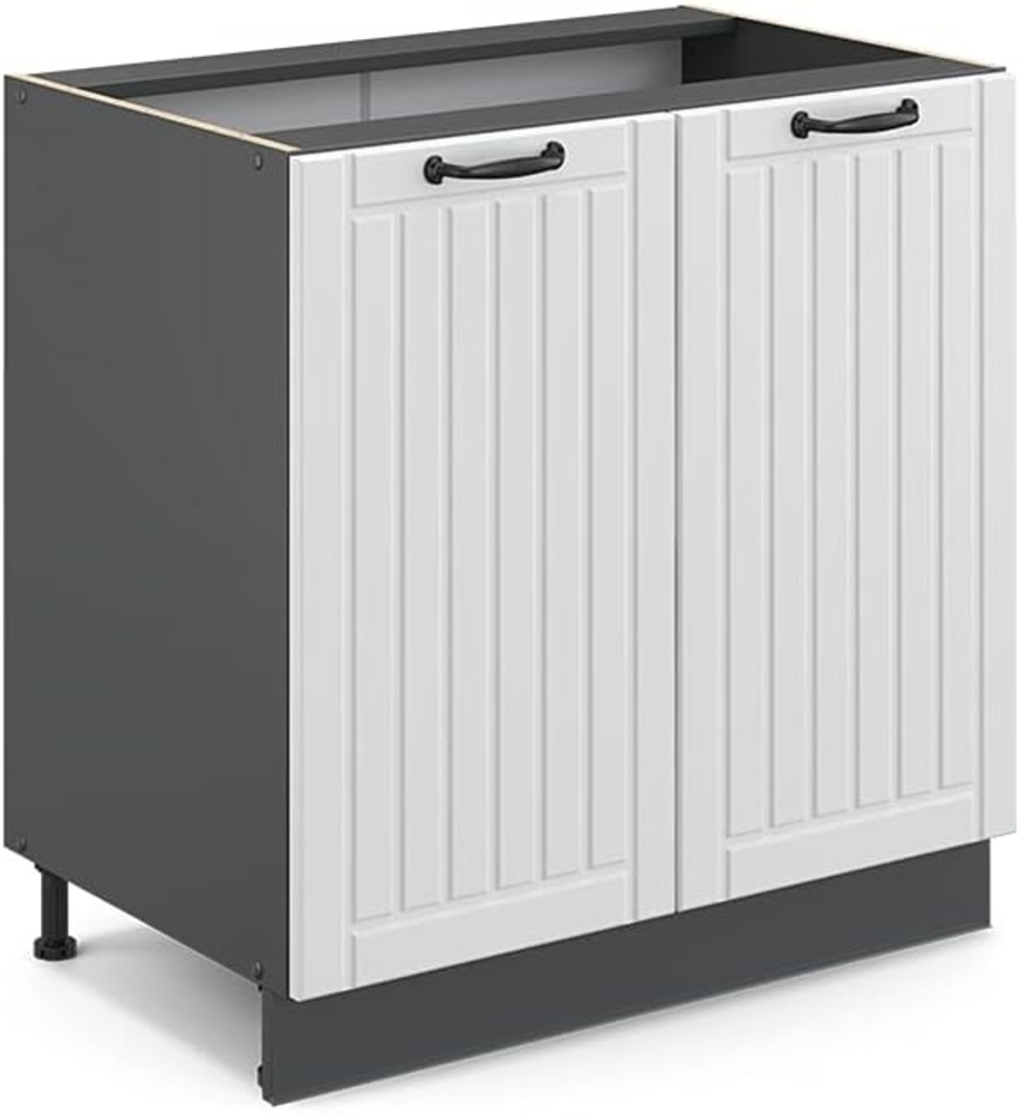 Vicco Spülenunterschrank Fame-Line, Weiß Landhaus/Anthrazit, 80 cm mit Regal, AP Anthrazit Bild 1