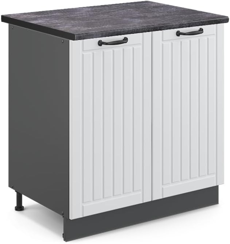 Vicco Spülenunterschrank Fame-Line, Weiß Landhaus/Anthrazit, 80 cm mit Regal, AP Anthrazit Bild 1