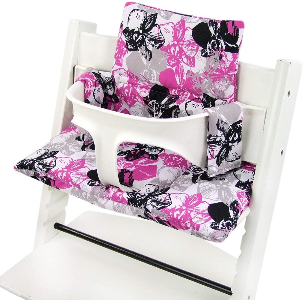 BAMBINIWELT Sitzkissen, kompatibel mit Stokke 'Tripp Trapp' Hochstuhl, Grau/Pink (Blumen) Bild 1