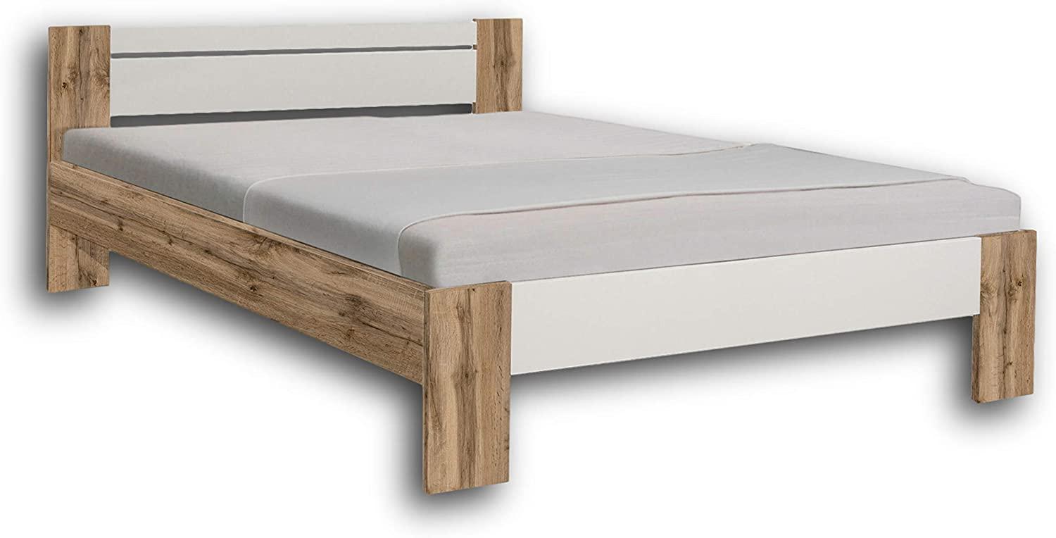 Stella Trading Vega Stilvolles Futonbett 140 x 200 cm - Komfortables Jugendzimmer Doppelbett in Wildeiche Optik, weiß - 145 x 61 x 204 cm (B/H/T) Bild 1