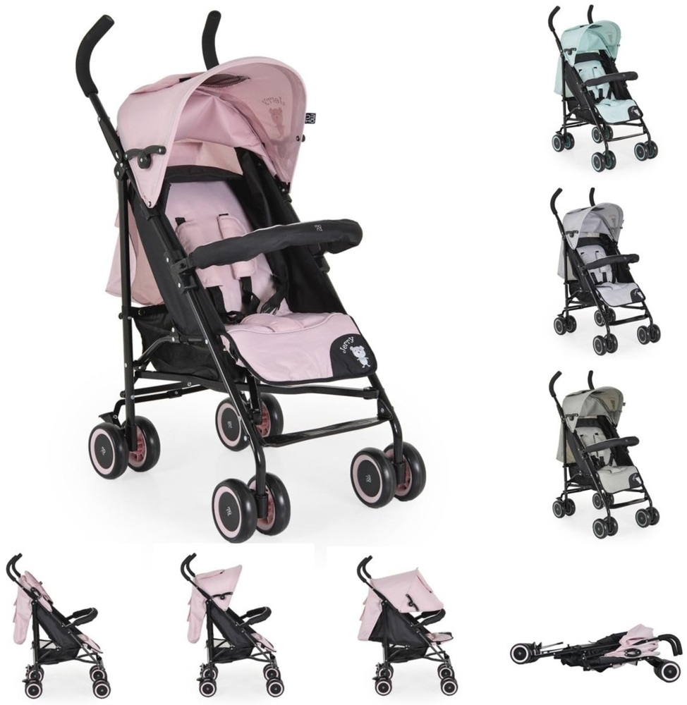 Moni Kinderwagen, Buggy Jerry, Sonnendach, schwenkbare Vorderräder, EVA-Räder rosa schwarz Bild 1