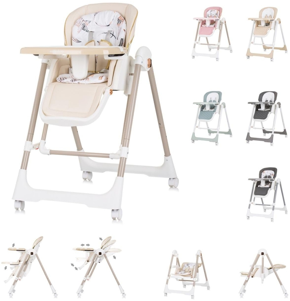 Chipolino Kinderhochstuhl 2 in 1 Milk Shake, verstellbar, Babyschaukel, Räder beige braun Bild 1