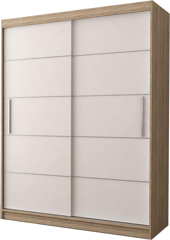 Fabryka Mebli Idźczak Schiebetürenschrank, eleganter Kleiderschrank Schrank Garderobe Vista 06, Schlafzimmer- Wohnzimmerschrank Schiebetüren Modern Design (Sonoma/Weiß) Bild 1