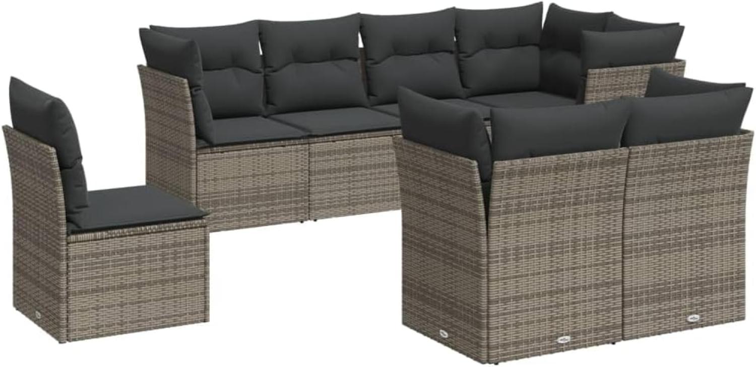 vidaXL 8-tlg. Garten-Sofagarnitur mit Kissen Grau Poly Rattan 3249769 Bild 1