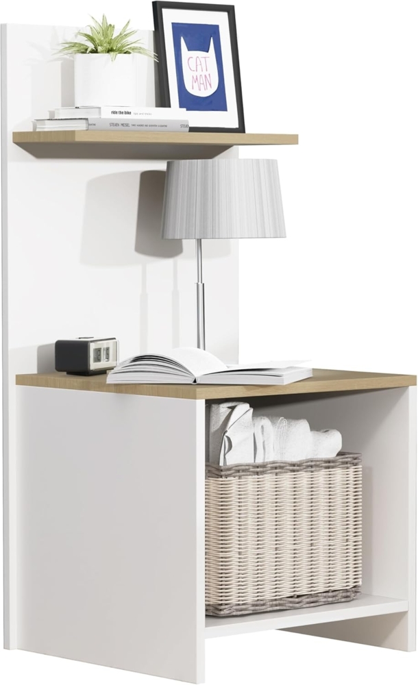 VCM Nachttisch Malisa 920336 Weiß / Honig-Eiche H. 91 x B. 45 x T. 40 cm Bild 1