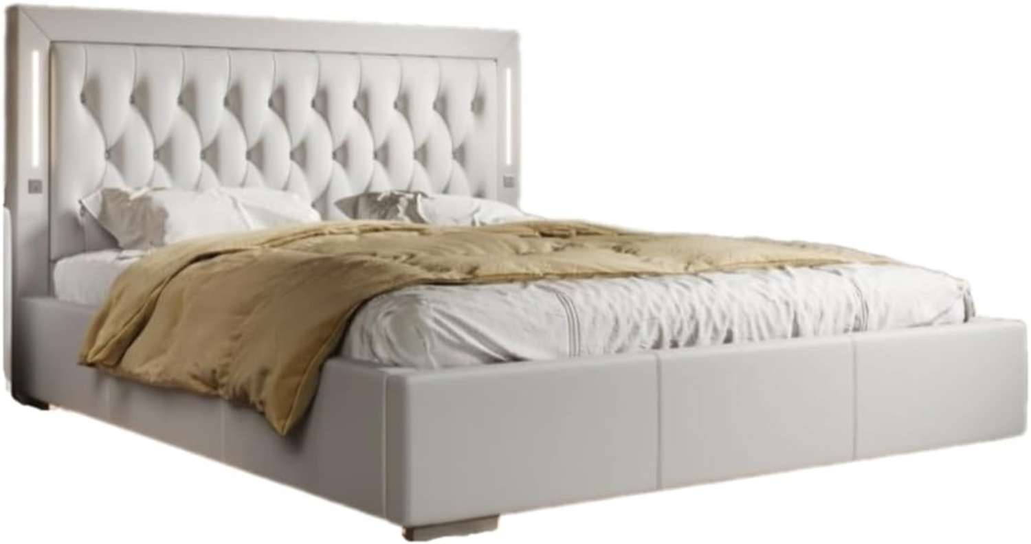 Designer Polsterbett Rio inkl. RGB, USB und Stauraum 180x200 Weiß H4 (100kg+) Bild 1