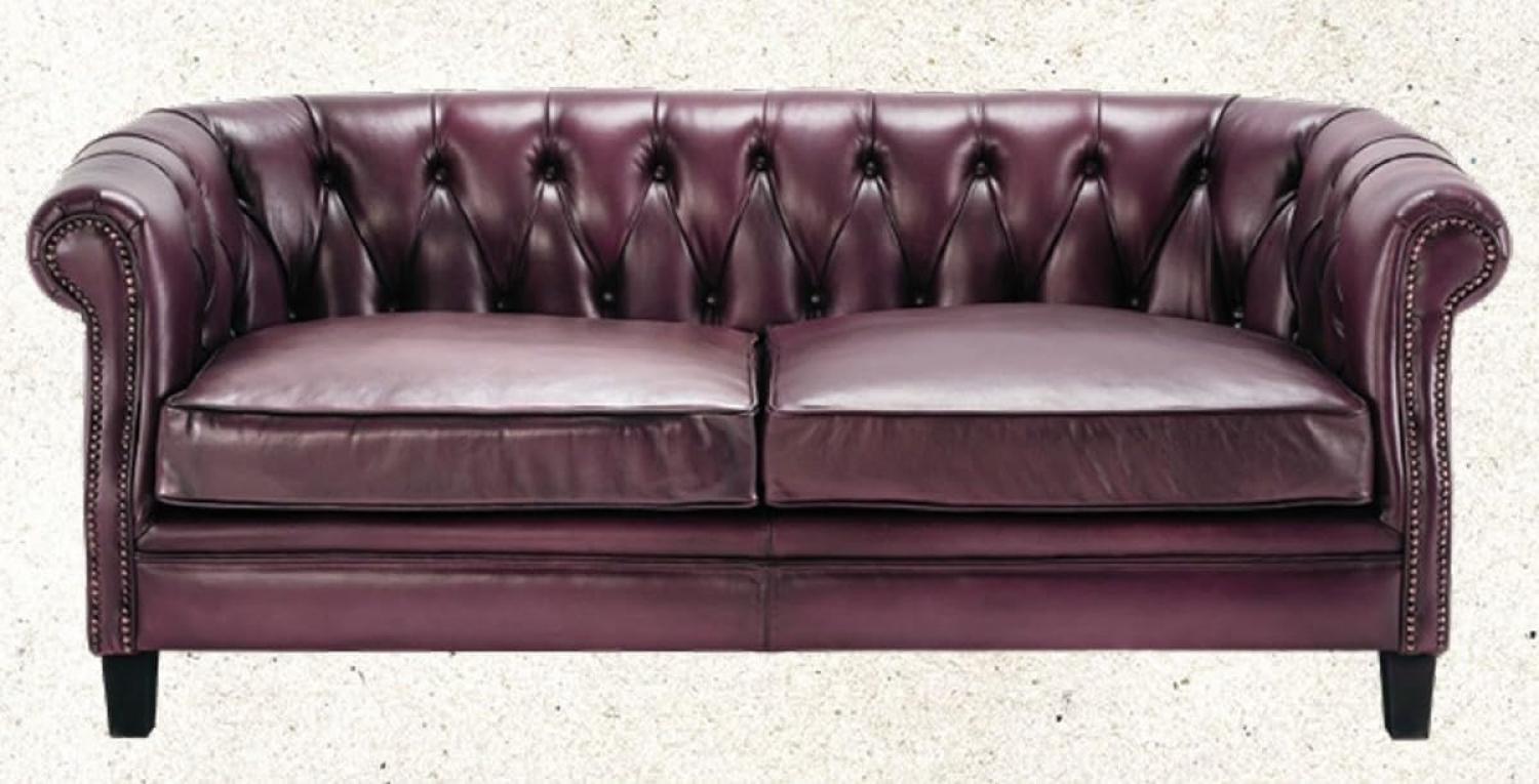 Casa Padrino Luxus Chesterfield Echtleder Sofa Lila / Schwarz 160 cm - Echtleder Möbel Bild 1