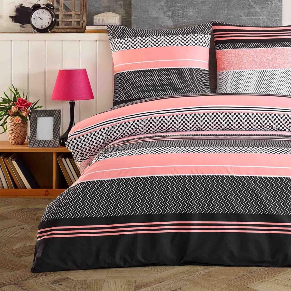 Buymax Bettwäsche Zigo, Renforcé, 4 teilig, Bettbezug-Set 155x220 cm 100% Baumwolle mit Reißverschluss, Streifen Bild 1