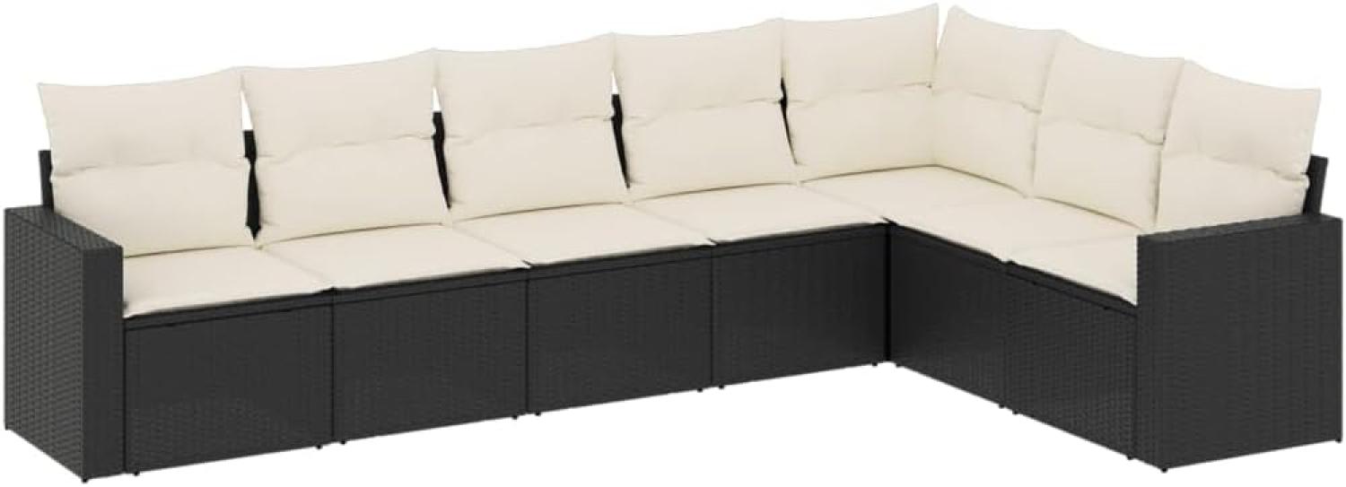 vidaXL 7-tlg. Garten-Sofagarnitur mit Kissen Schwarz Poly Rattan 3219036 Bild 1