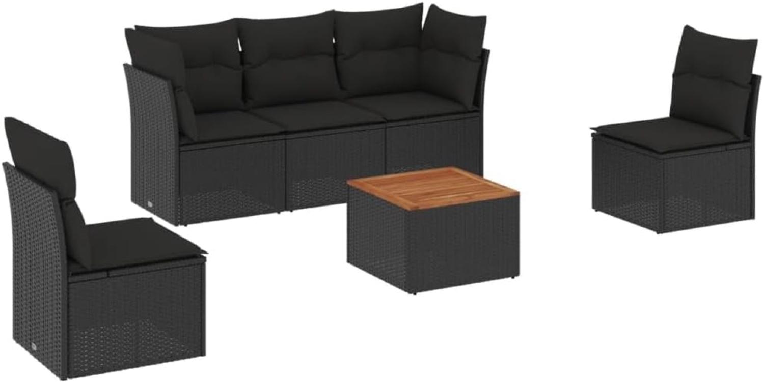 vidaXL 6-tlg. Garten-Sofagarnitur mit Kissen Schwarz Poly Rattan 3223542 Bild 1