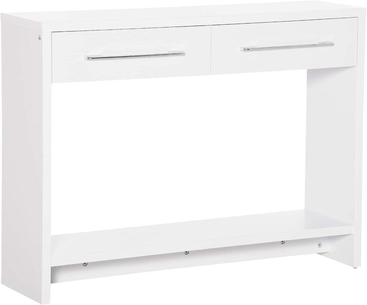 HOMCOM Konsolentisch Beistelltisch Sideboard mit 2 Schubladen Flurtisch mit Kippschutz Sofatisch für Wohnzimmer Flur Eingang modernes Design Spanplatte Weiß 101,6 x 28 x 76,2 cm Bild 1