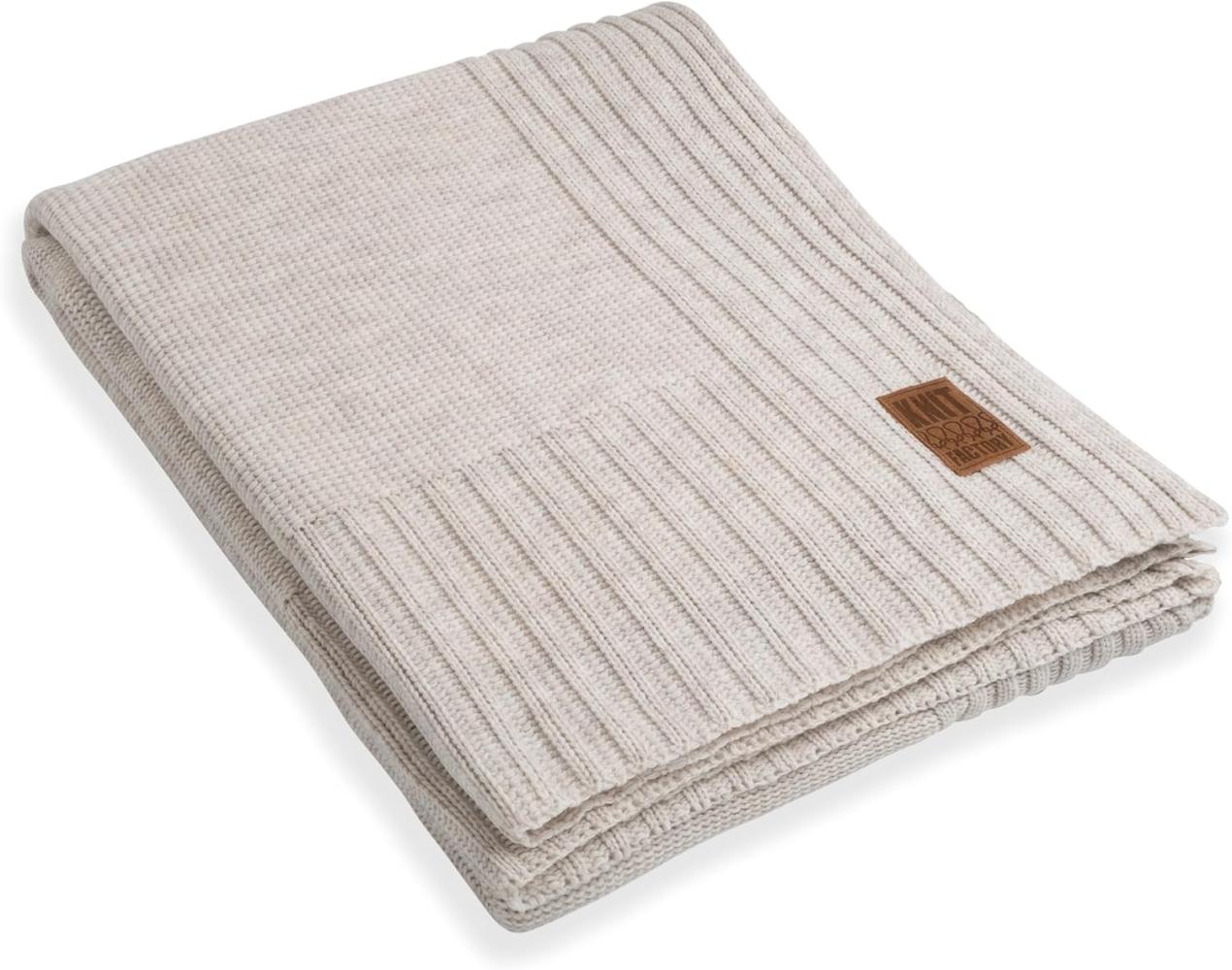 Knit Factory Uni Decke 195x225 cm Glatt Beige Bild 1