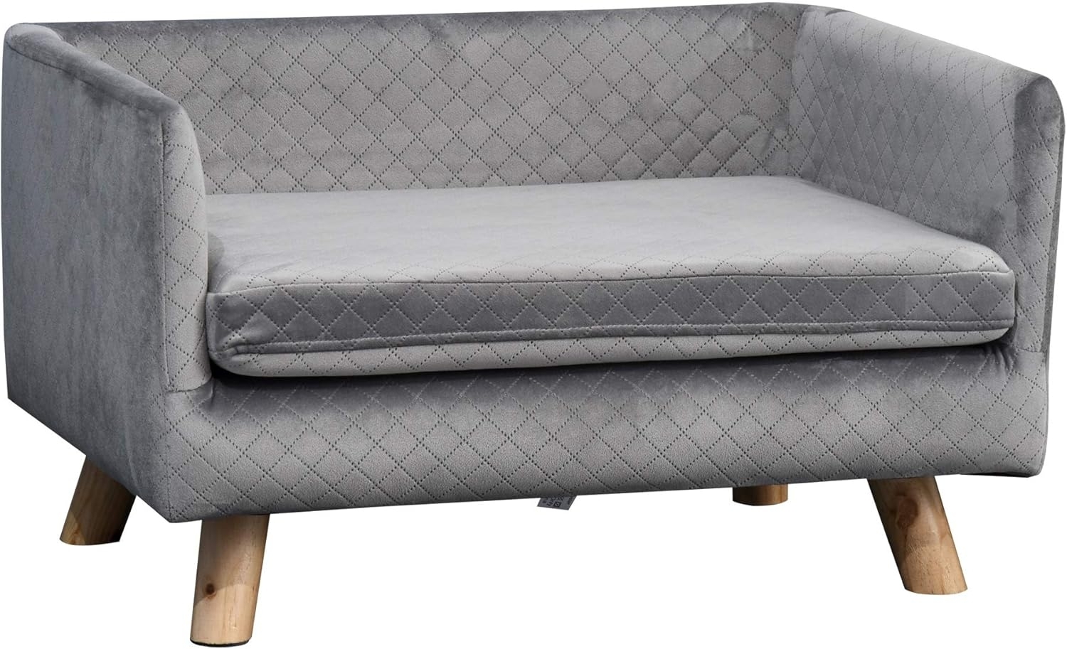 PawHut Tierbett Hundesofa mit Holzbeinen Hundebett für kleine Hunde bis zu 8 kg, samtartiges Polyester, Grau 64 x 45 x 36 cm Bild 1