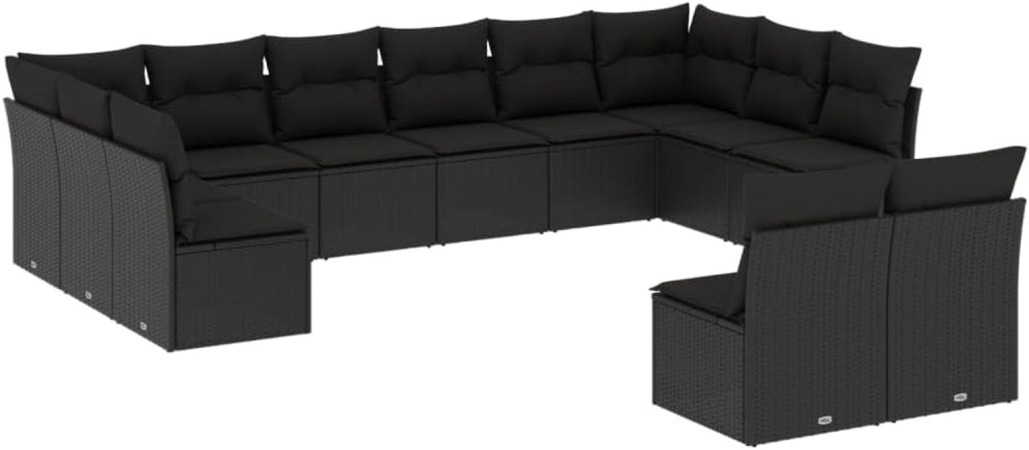 vidaXL 12-tlg. Garten-Sofagarnitur mit Kissen Schwarz Poly Rattan 3218365 Bild 1