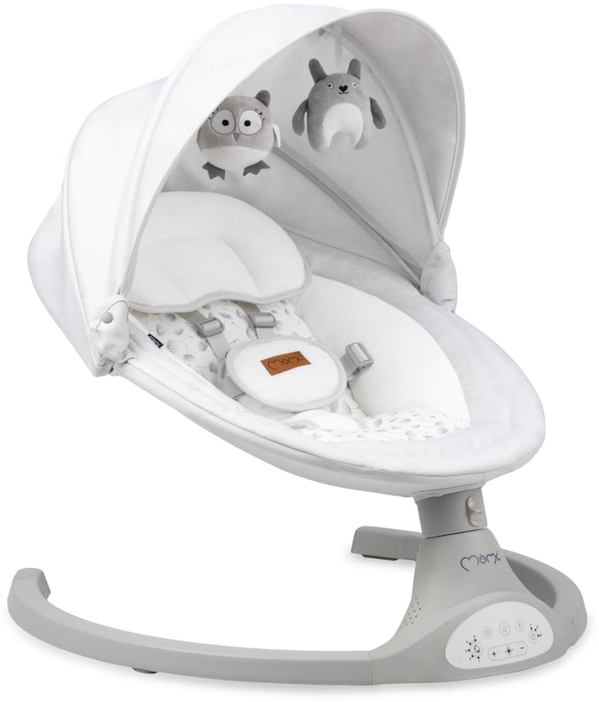 MoMi LAMI Babywippe für Kinder bis 9 kg, klappbar, mit Fernbedienung & Bluetooth zum Verbinden mit Smartphone, Batterie- oder Stromanschluss, mit 5-Punkt-Sicherheitsgurt, Sonnenschutz, Insektennetz Bild 1