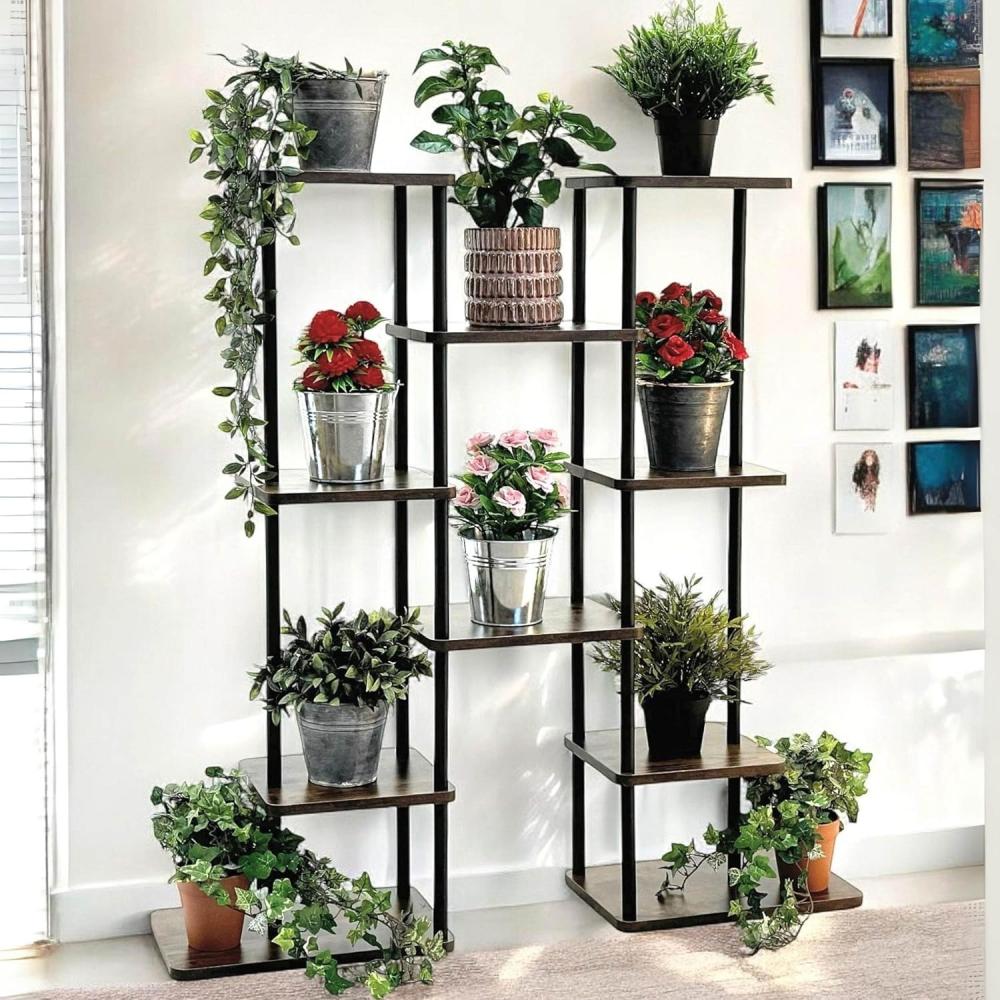 DanDiBo Blumenständer Wohnzimmer Metall Schwarz 6 Etagen Holz 96584 Blumenregal 100 cm, Blumentreppe Pflanzenständer Design Pflanzentreppe Bild 1