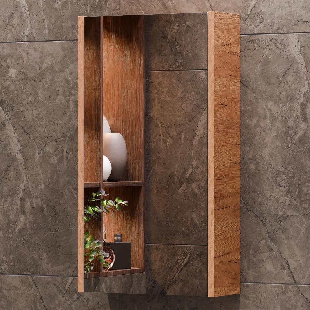 Planetmöbel Spiegelschrank 40cm Gold Eiche, Badezimmerschrank mit Spiegel hängend, Badespiegel, Badezimmmer Möbel für Gäste WC Bild 1