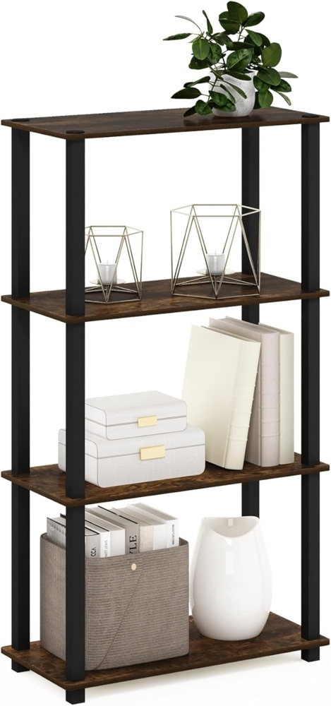 Furinno Turn-S-Tube 4-stöckiges Mehrzweckregal mit Vierkantrohr, bernsteinfarbener Kiefer/Schwarz Bild 1