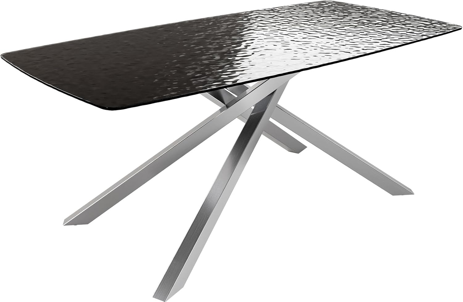 Esstisch Edge Boot 200x100 Reliefglas Rauchschwarz 3D-Design Kreuzgestell Rechteck Edelstahl Bild 1