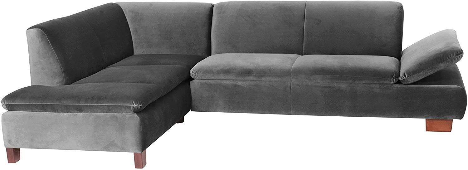 Terrence Ecksofa Samtvelours Anthrazit Buche Nussbaumfarben Bild 1