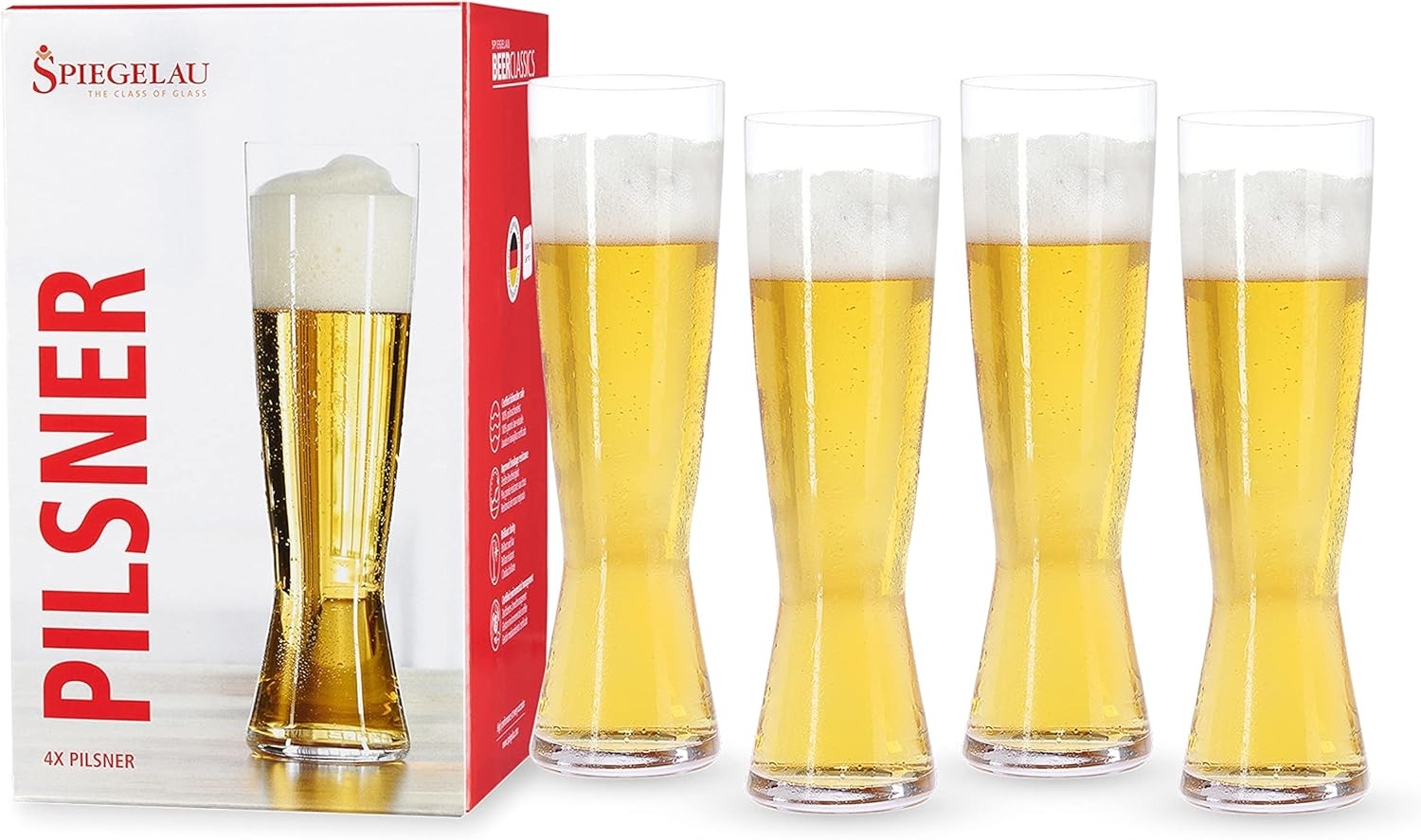 Spiegelau & Nachtmann 4-teiliges Pilsstangen-Set, Kristallglas, 425 ml, 4991970, Beer Classics Bild 1