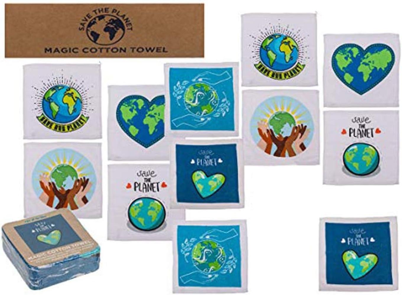 Bada Bing Handtuch Set Magisches Zauberhandtuch Handtuch Waschlappen Save The Planet, Baumwolle, (12-tlg), 100% Baumwolle, Entfaltet sich beim Kontakt mit Wasser Bild 1