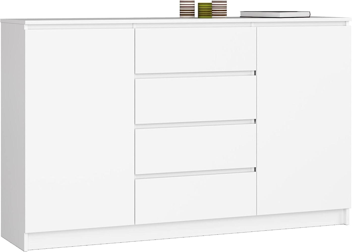 AKORD Kommode K 160 cm | 4 Schubladen und 2 Türen | für Wohnzimmer Schlafzimmer Schrank Wohnzimmer | Modernes Funktionelles Design | Schichtstoffplatte 16mm | Farbe Weiß Bild 1