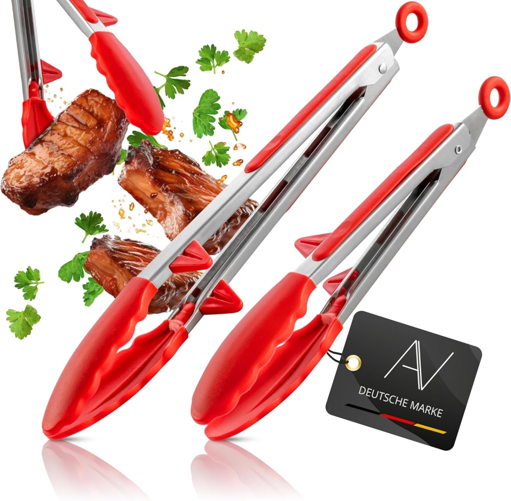 AVANA Kochzange Edelstahl Küchenzange Silikon Grillzange Zange Kochen Mehrzweckzange, mit integriertem Standfuß, 2er Set Bild 1