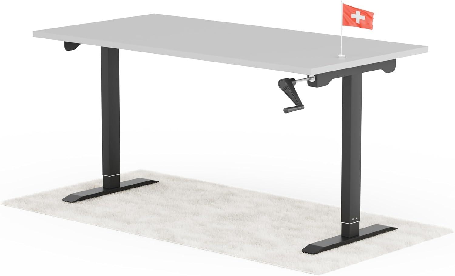 manuell höhenverstellbarer Schreibtisch EASY 160 x 80 cm - Gestell Schwarz, Platte Grau Bild 1