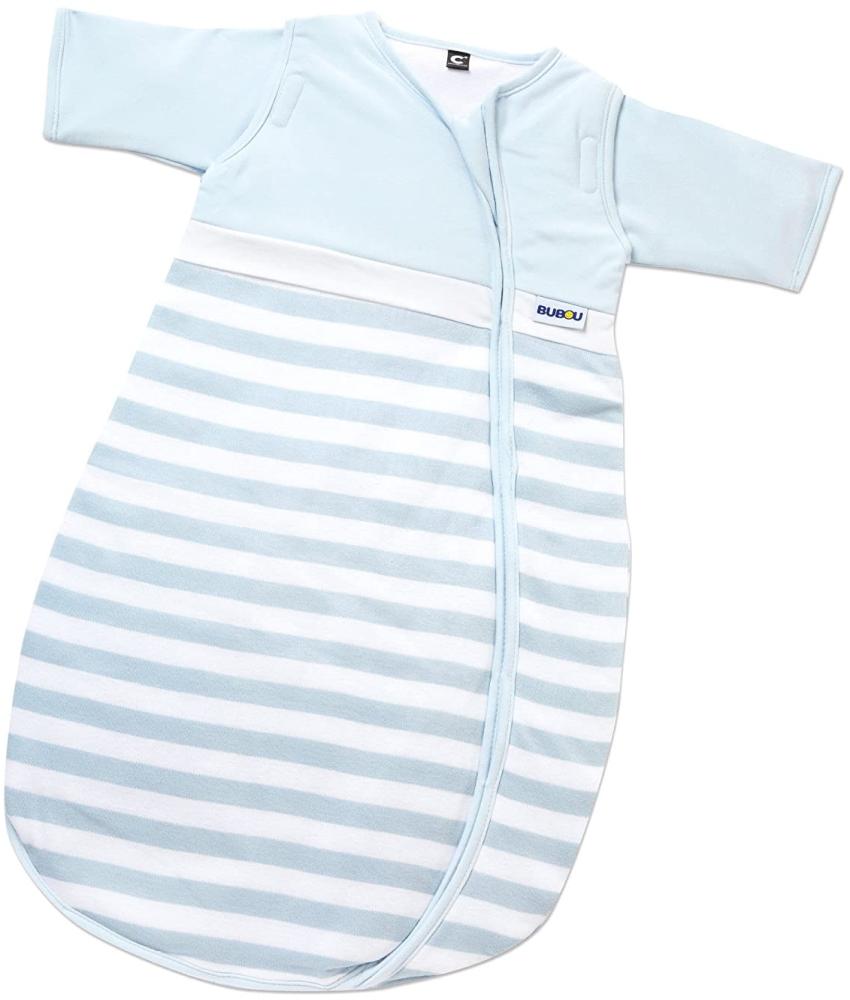Gesslein 773138 Bubou Babyschlafsack mit abnehmbaren Ärmeln: Temperaturregulierender Ganzjahreschlafsack, Baby/Kinder Größe 110 cm, hellblau/weiß gestreift Bild 1
