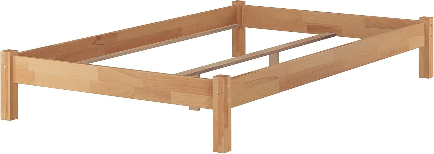 ERST-HOLZ Bett Breites Bettgestell Einzelbett Buche Massivholz 120x200, Buchefarblos lackiert Bild 1