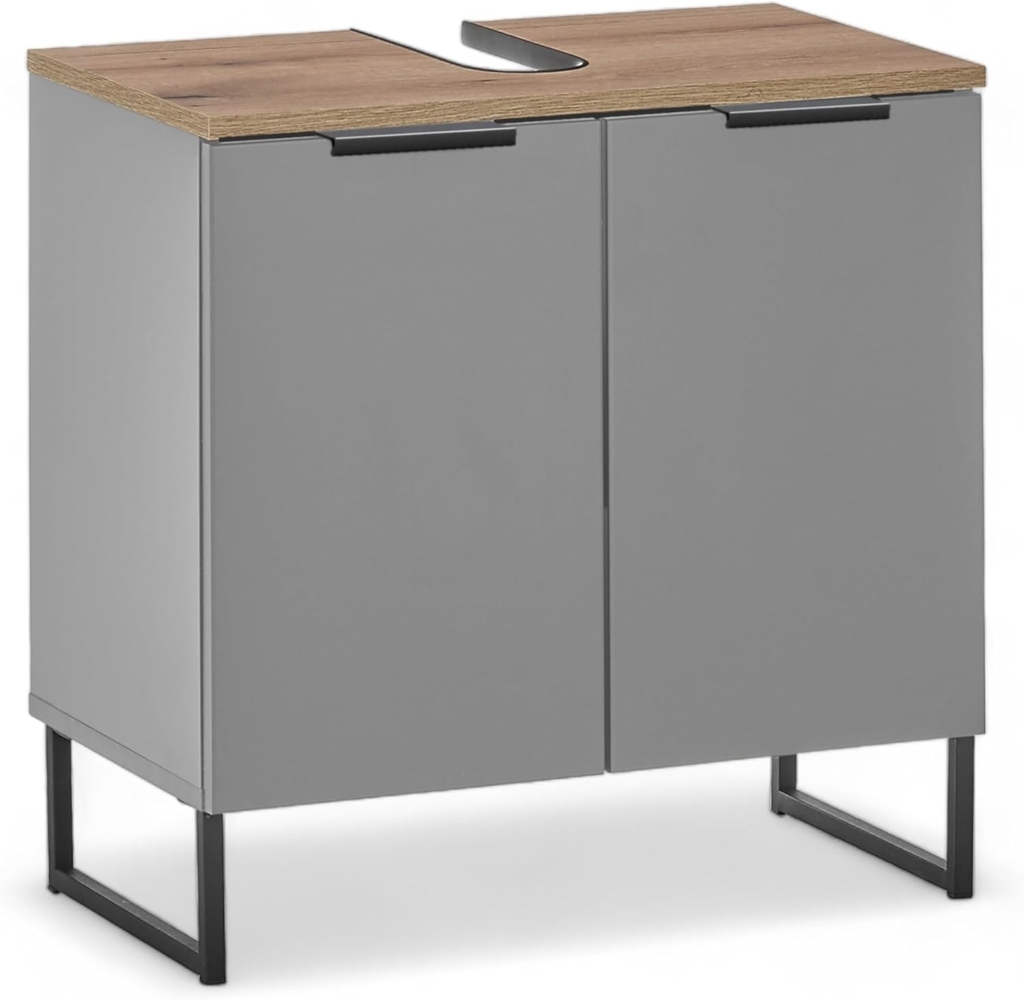 Denver Badezimmer Waschbeckenunterschrank in Grau/Evoke Eiche Optik FSC-Zertifiziert - Bad Unterschrank Badezimmerschrank mit viel Stauraum - 60 x 60 x 35 cm (B/H/T) Bild 1