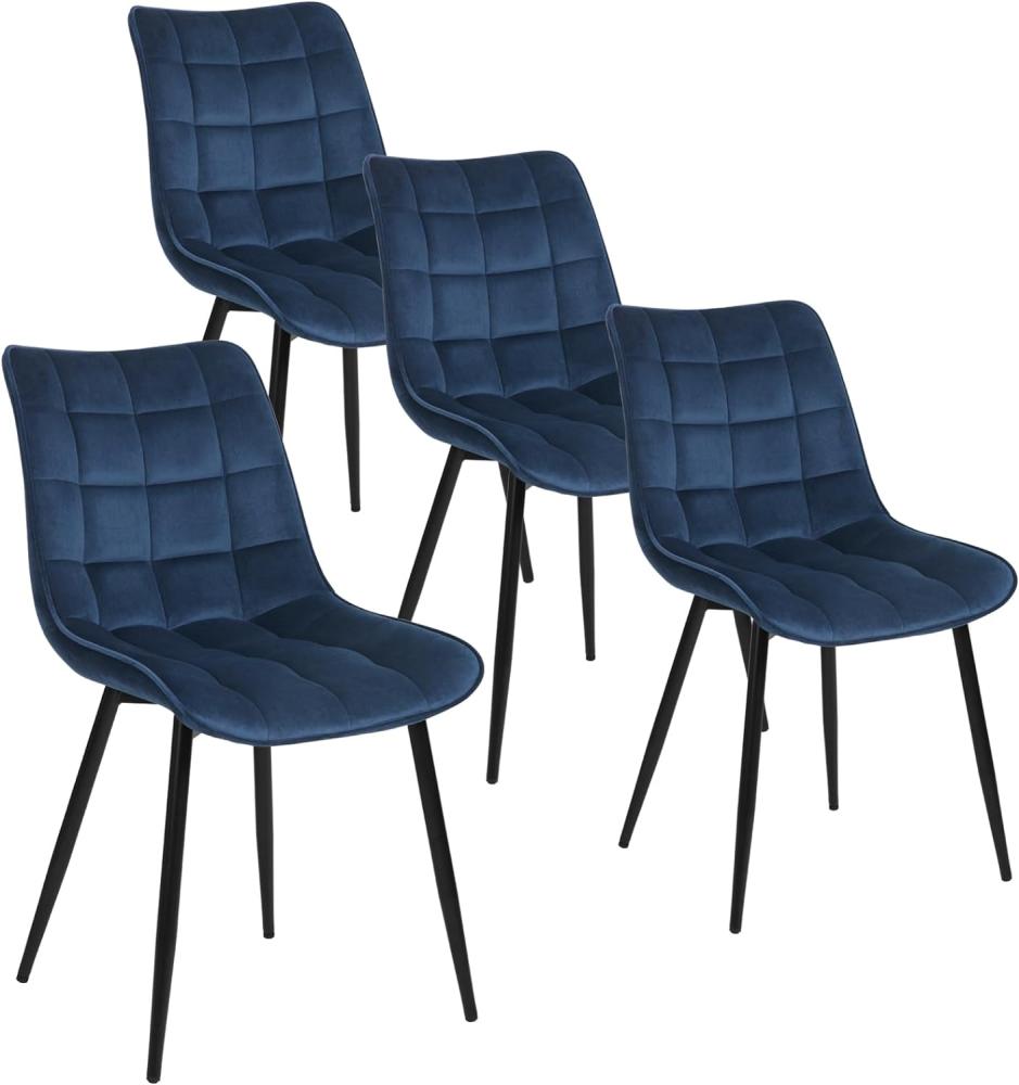 WOLTU 4 x Esszimmerstühle 4er Set Esszimmerstuhl Küchenstuhl Polsterstuhl Design Stuhl mit Rückenlehne, mit Sitzfläche aus Samt, Gestell aus Metall, Blau, BH142bl-4 Bild 1