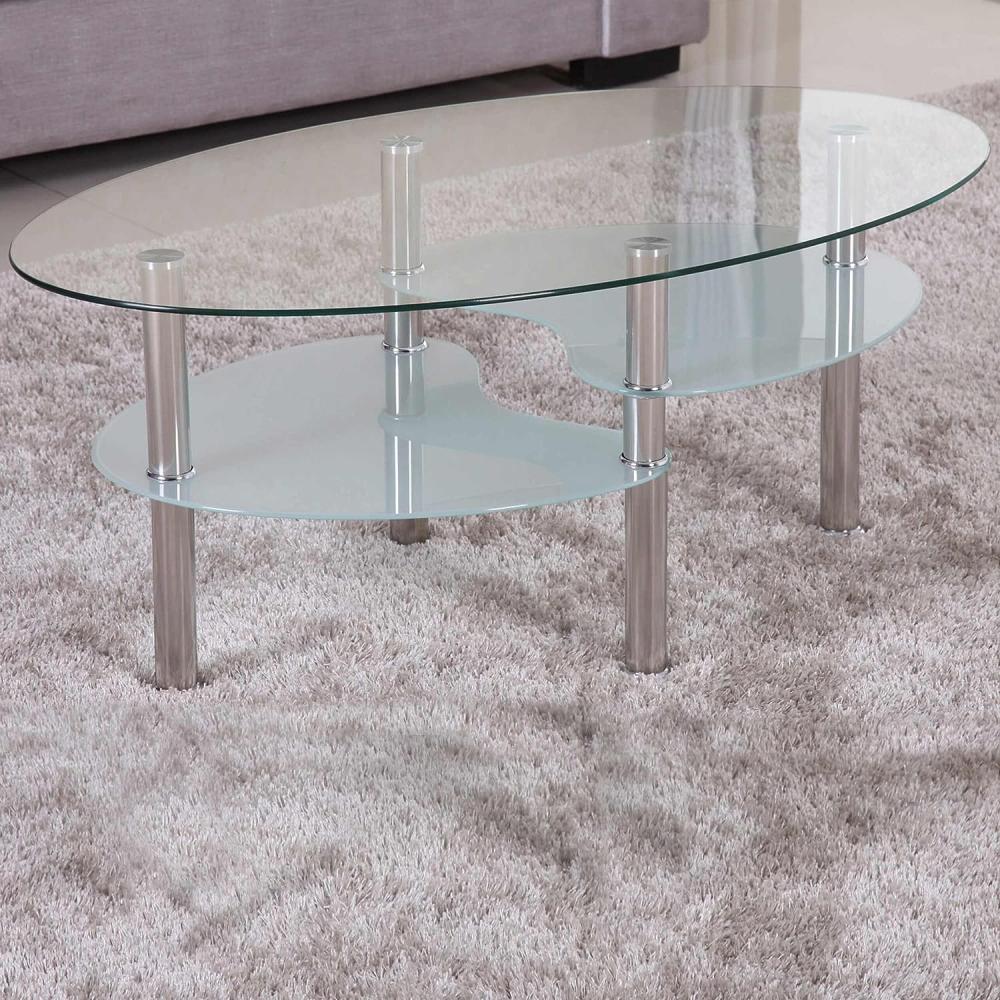 Euro Tische Couchtisch Glas mit 8mm Sicherheitsglas & Facettenschliff - Glastisch perfekt geeignet als Beistelltisch/Wohnzimmertisch (98 x 58 x 42 cm, Klar/Satiniert) Bild 1