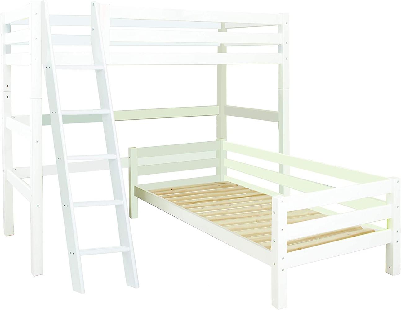 Hoppekids 'Premium' Hochbett weiß, mit schräger Leiter, inkl. extra Einzelbett Bild 1