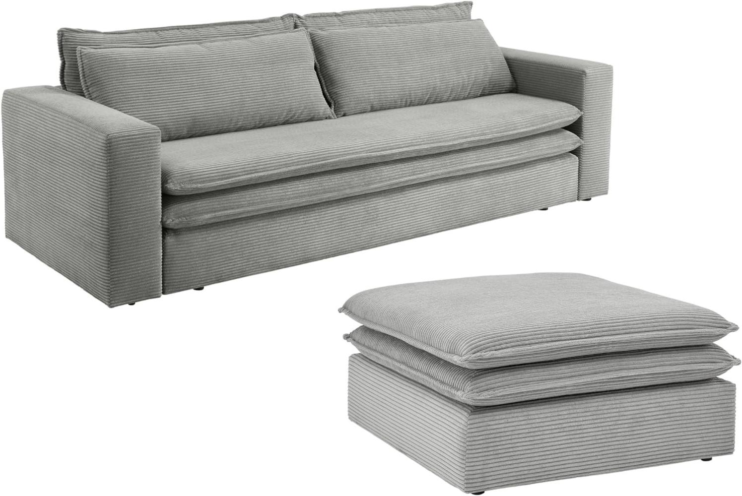 Sofa 3-Sitzer Pesaro in grau Cord Schlafsofa Set inkl. Hocker Bild 1