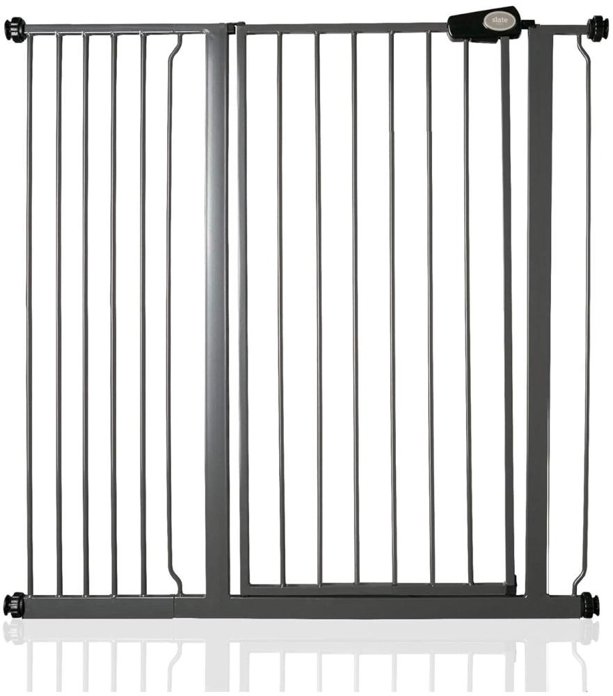 Safetots Extrahoher Metall-Sicherheitsgitter, Druckmontage, 107.4cm - 115cm, Schiefergrau, 104cm Höhe, Extrahohe Treppengitter, Gitter für hohe Babys, Einfache Installation Bild 1