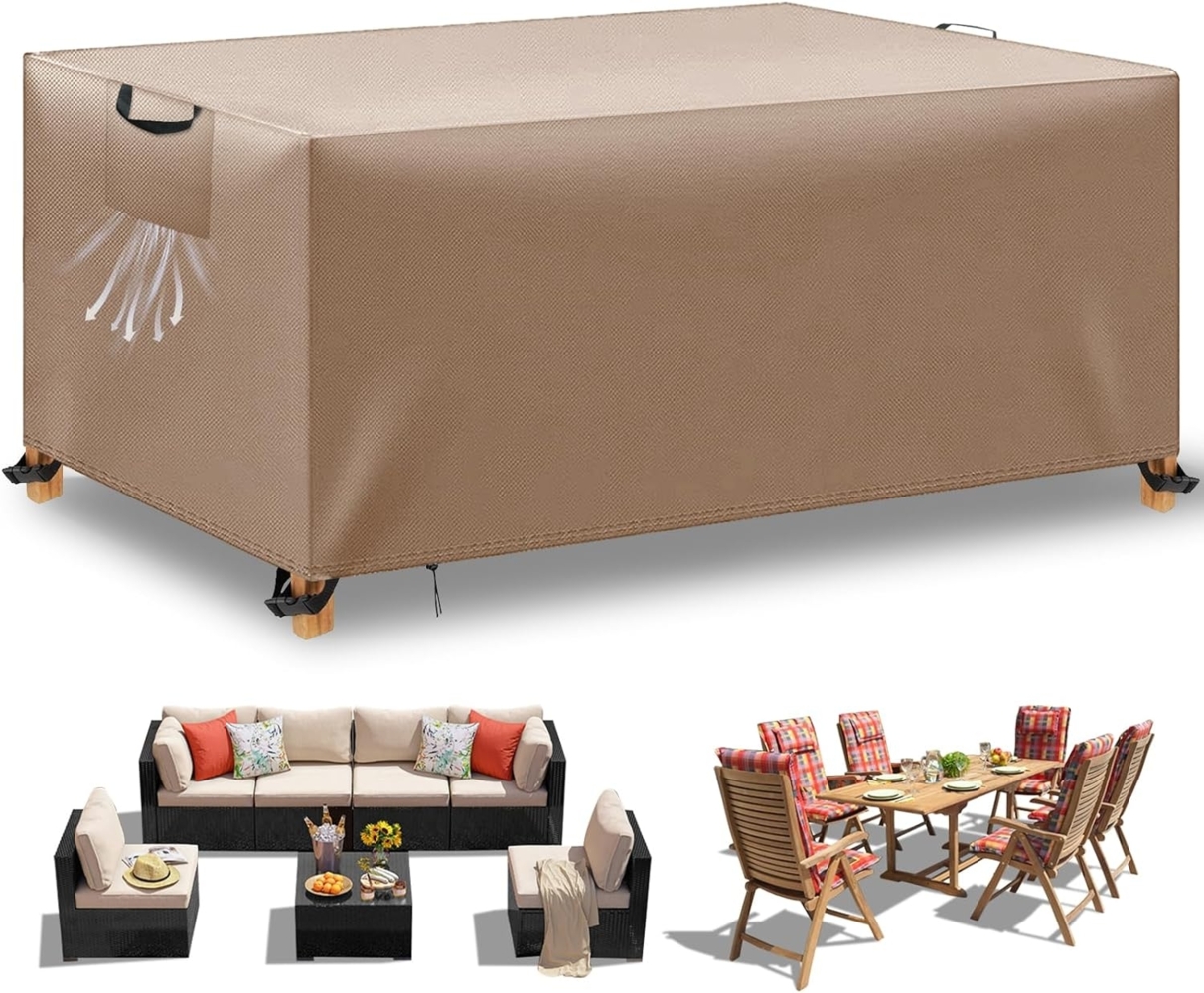 WUAYAMI Gartenmöbel Abdeckung wasserdichte Abdeckplane Gartenmöbel Winddicht Anti-UV Schwerlast 420D -Oxford Gewebe für Sitzgruppe Gartentische Terrassenmöbel Khaki, 180 x 120 x 74 Bild 1
