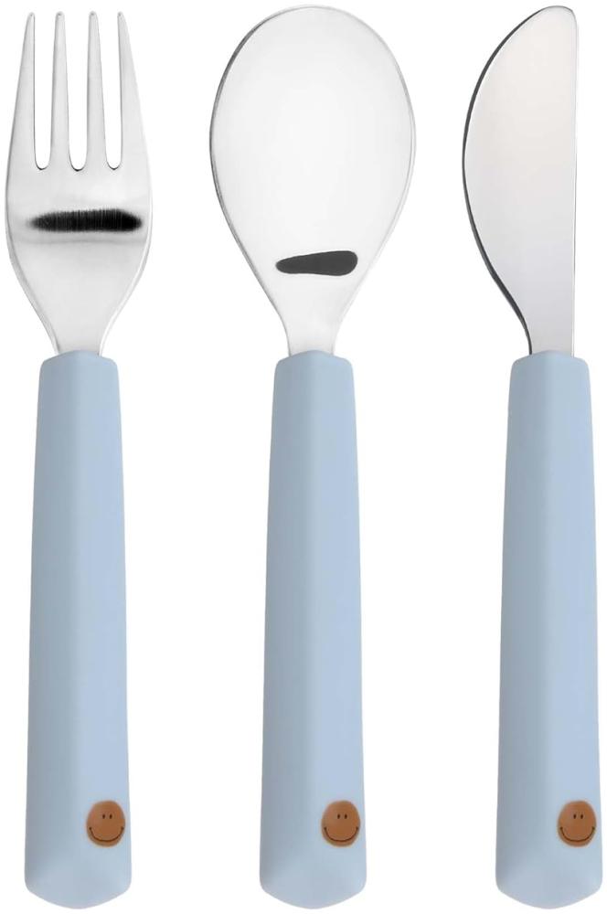 LÄSSIG Kinderbesteck Set 3-teilig Gabel, Löffel, Messer Edelstahl Silikongriff/Cutlery with Silicone Handle Happy Rascals Smile Bild 1