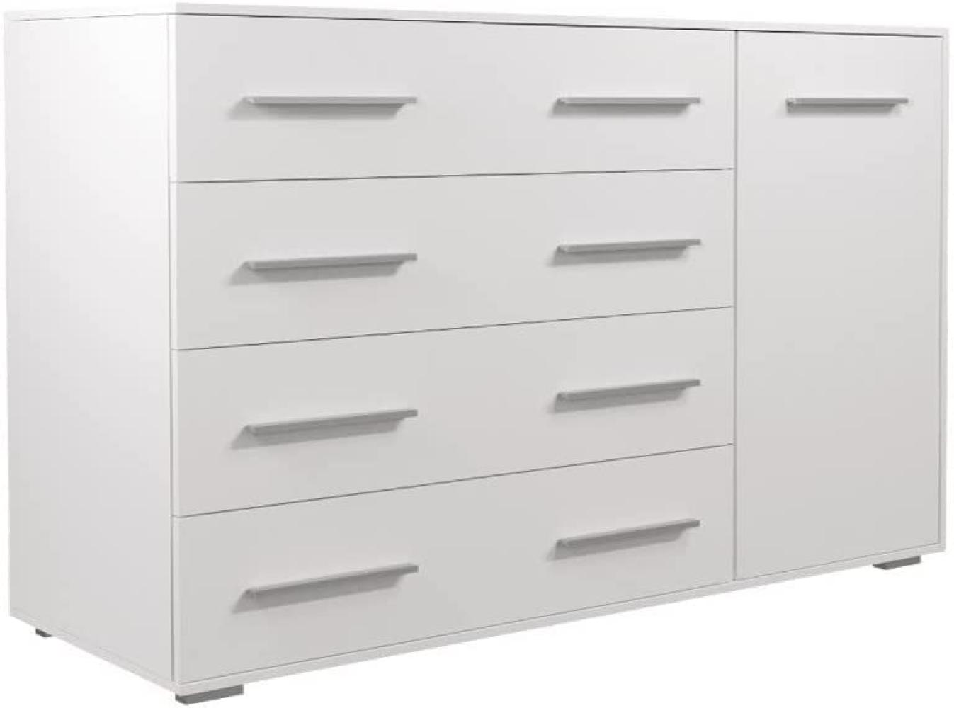 Weiße Kommode Sideboard mit 4 Schubladen und 3 Schrankfächern von Polini Home Bild 1