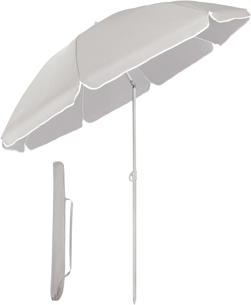 Sekey Sonnenschirm mit Schutzhülle, Neigungswinkel und Höhe verstellbar, Polyester graubeige, 160 cm Bild 1