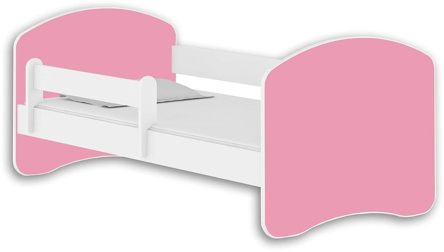 Jugendbett Kinderbett mit einer Schublade mit Rausfallschutz und Matratze Weiß ACMA II 140 160 180 (180x80 cm, Weiß - Rosa) Bild 1