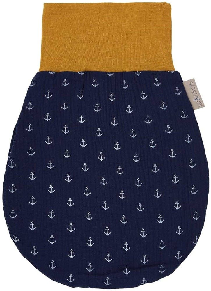 KraftKids Strampelsack Musselin dunkelblau Anker für den Herbst/Winter aus Musselin Baumwolle und warmen Fleece in zwei Größen erhältlich Bild 1