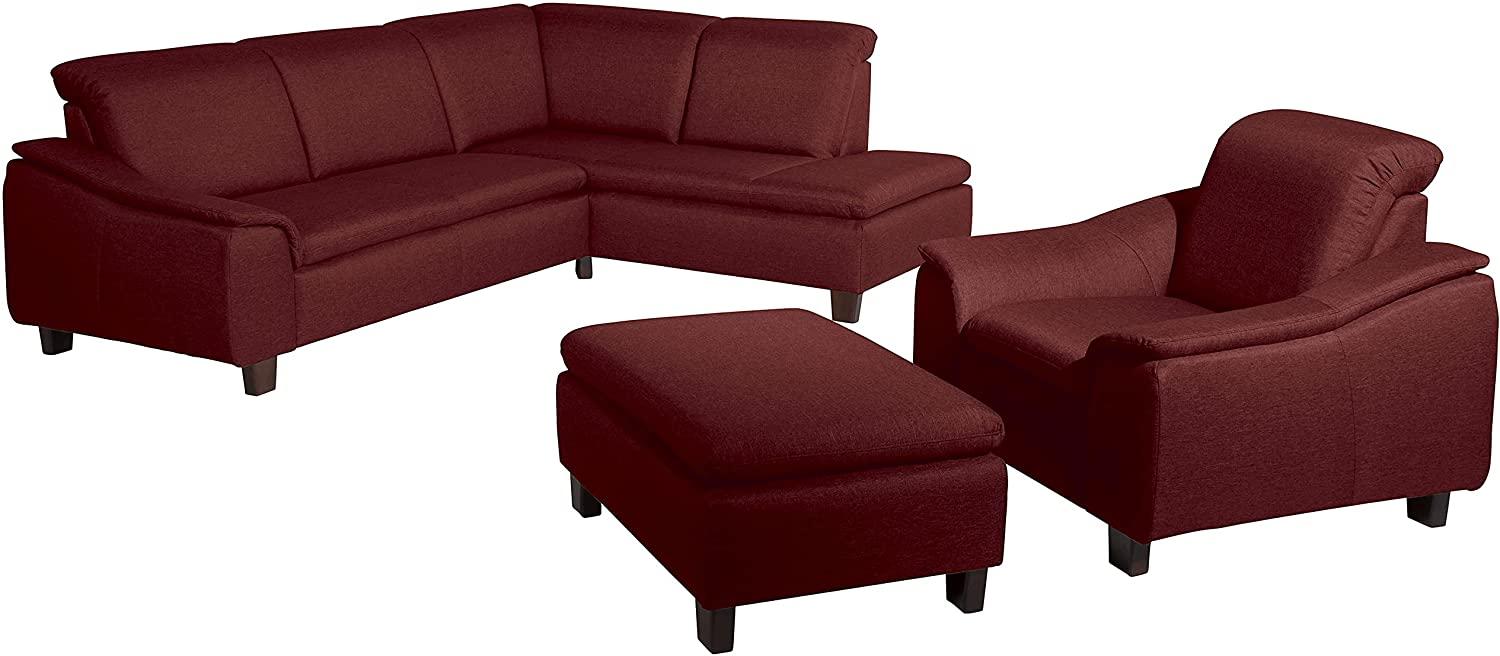 Aaron Sofa Eckgarnitur Flachgewebe Leinenoptik Rot Buche Nussbaumfarben Bild 1