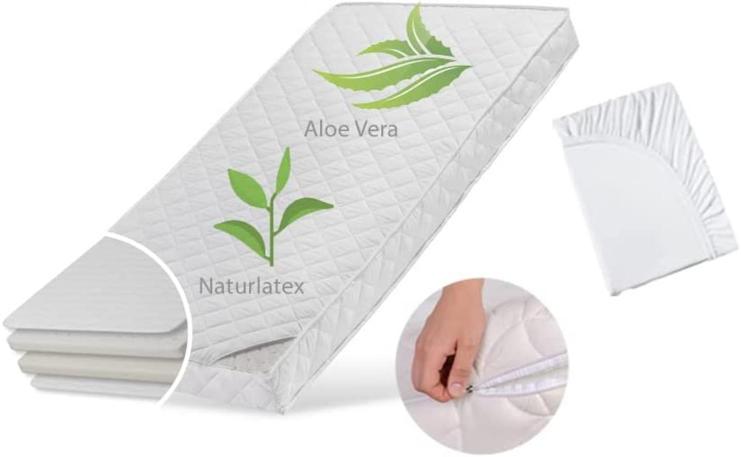 Kindermatratze LATEX DELUXE mit Aloe Vera-Bezug und zwei Härtegraden, Kids Collective, 10 cm hoch, Naturlatex,Luxus-Matratze,Wendematratze,mit Spannbettlaken Bild 1