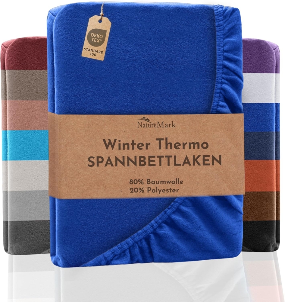 NatureMark Spannbettlaken Winter Thermo Fleece Spannbettlaken, 80% Baumwolle und 20% Polyester, Gummizug: rundum, (1 Stück), 140 x 200 cm bis 160 x 200 cm - Royal blau Bild 1